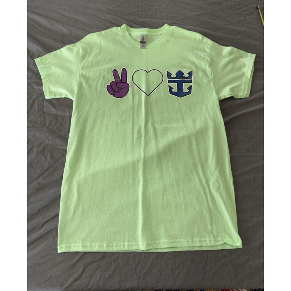 Royal Caribbean Heavy Cotton Unisex Peace Love T-Shirt Light Green Sz Medium